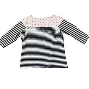 Elle Womens XL Black & White Striped Polka Dot Top Pink Quirky Unique Shirt